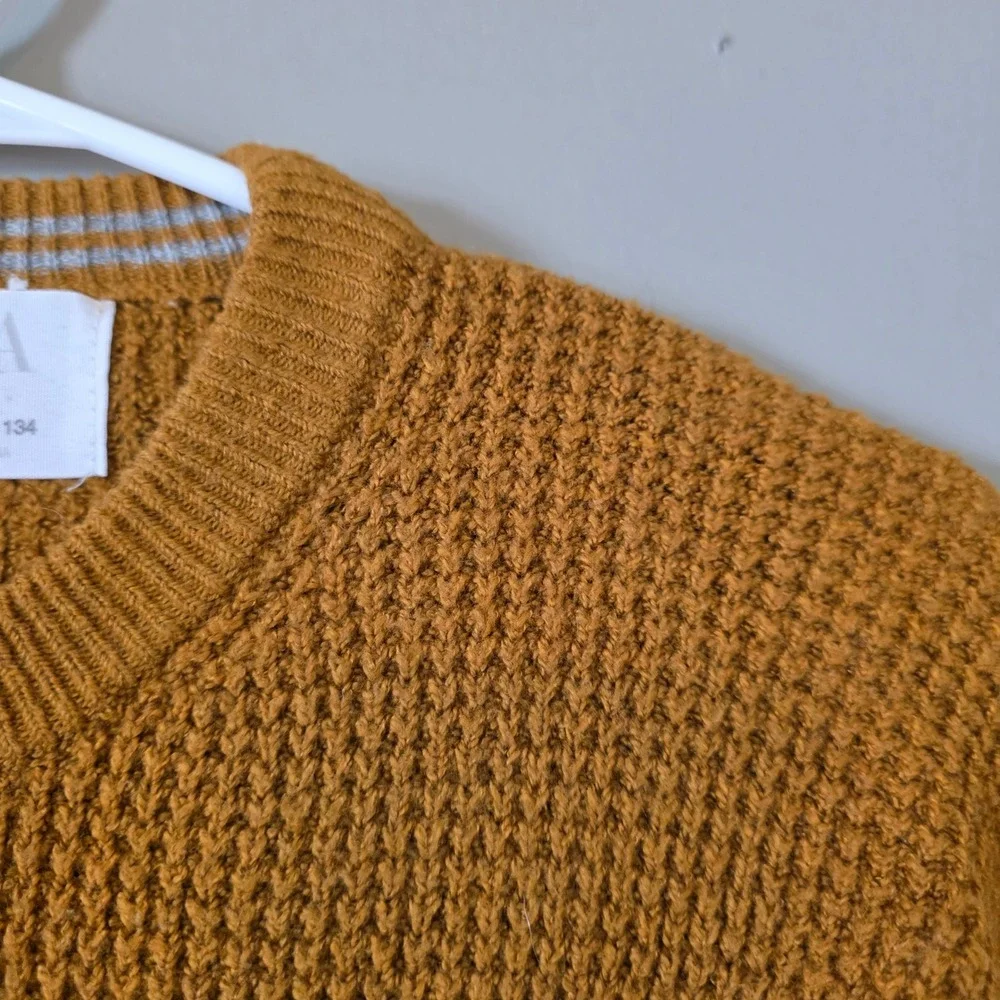 Zara Girls Mustard Yellow Sweater Size 9 Waffle Knit Crewneck Long Sleeve